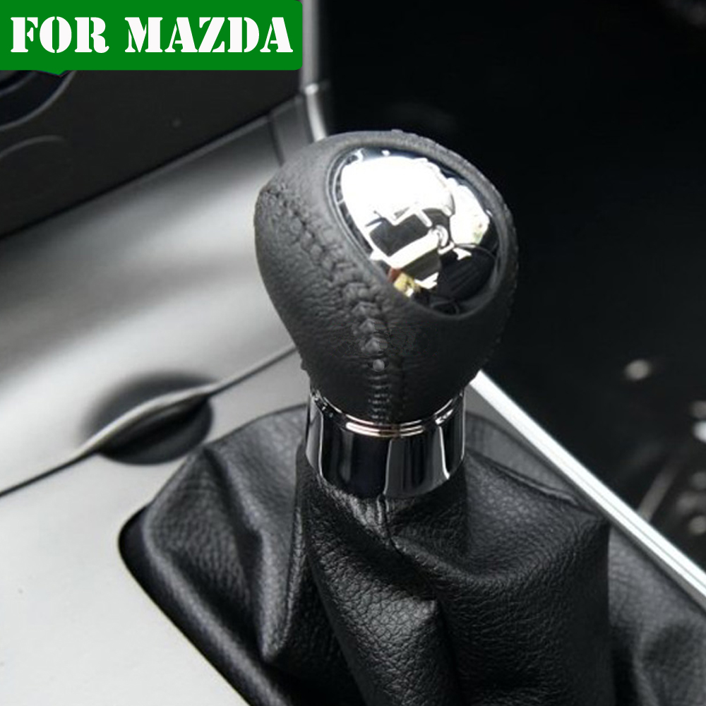 Δερμάτινο Πόμολο Λεβιέ 5 Ταχυτήτων για MAZDA 2, 3, 5, 6 Μαύρο-Ασημί